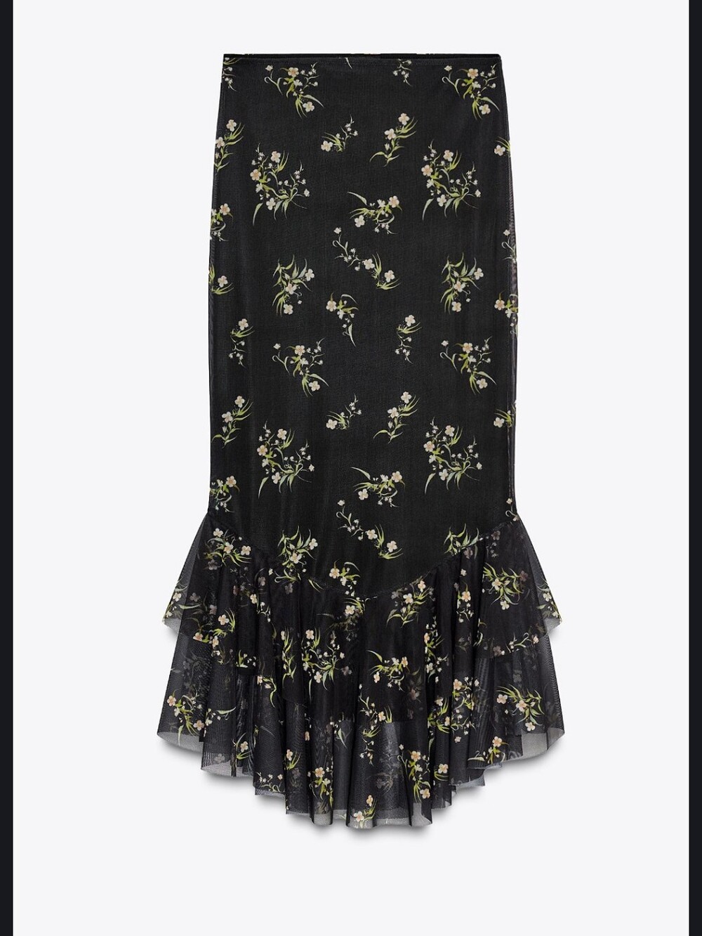 Zara PRINTED TULLE RUFFLE SKIRT